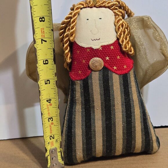 Woof & Poof Christmas Angel Soft Stuffed Ornament Decor Green gold Striped Dress - Picture 6 of 7